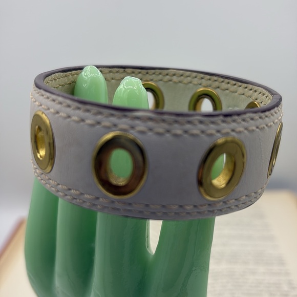 Coach Leather Off-White Bangle Bracelet with Gold-tone Grommets - Picture 4 of 8